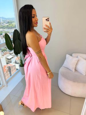 vestido canelado longo (pink)