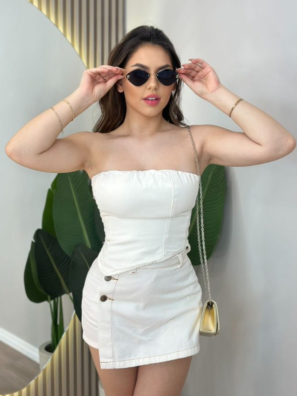 short saia jeans (off white)