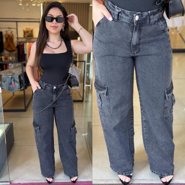 wide leg cargo (black stone)