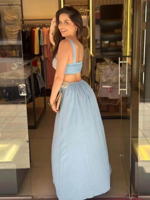 vestido longo (azul)