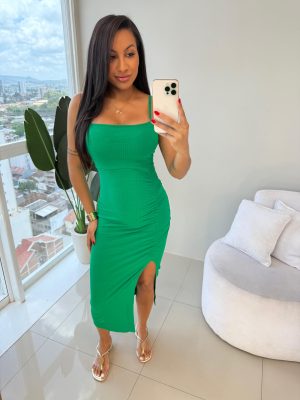 vestido canelado premium (verde)