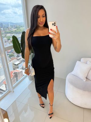 vestido canelado premium (preto)