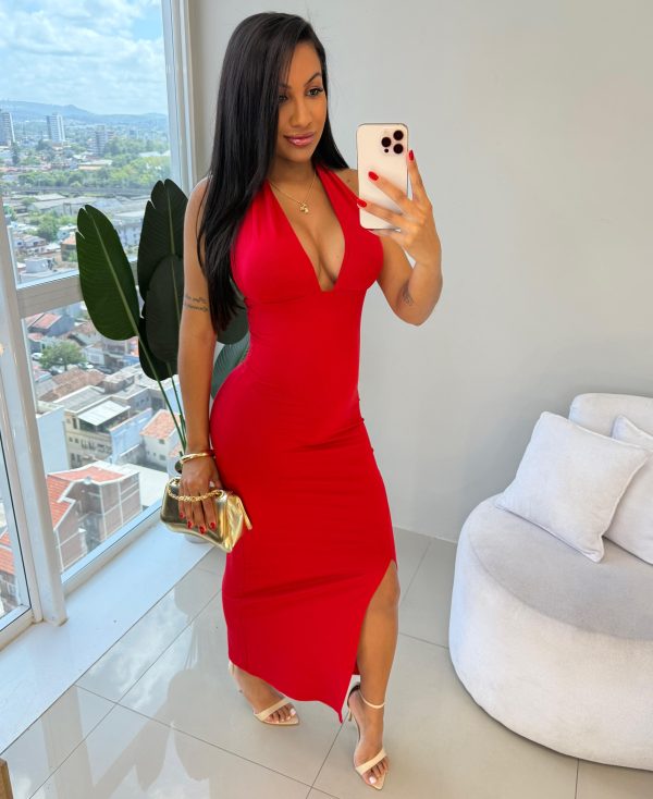 vestido longo poliamida (vermelho)