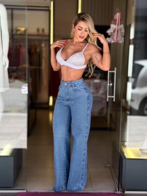 calÇa jeans aplicaÇÃo