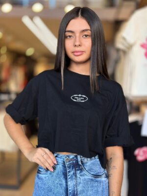 cropped t shirt prada (preto)