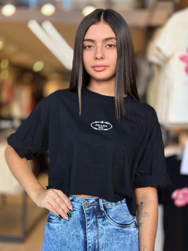 cropped t shirt prada (preto)