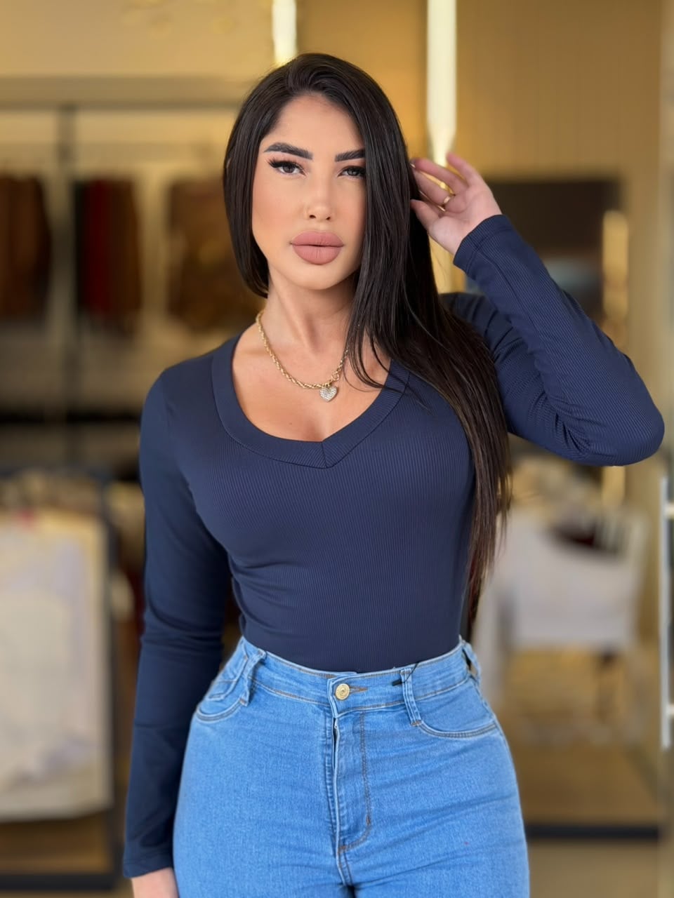 blusa tÉrmica gola v (azul marinho)