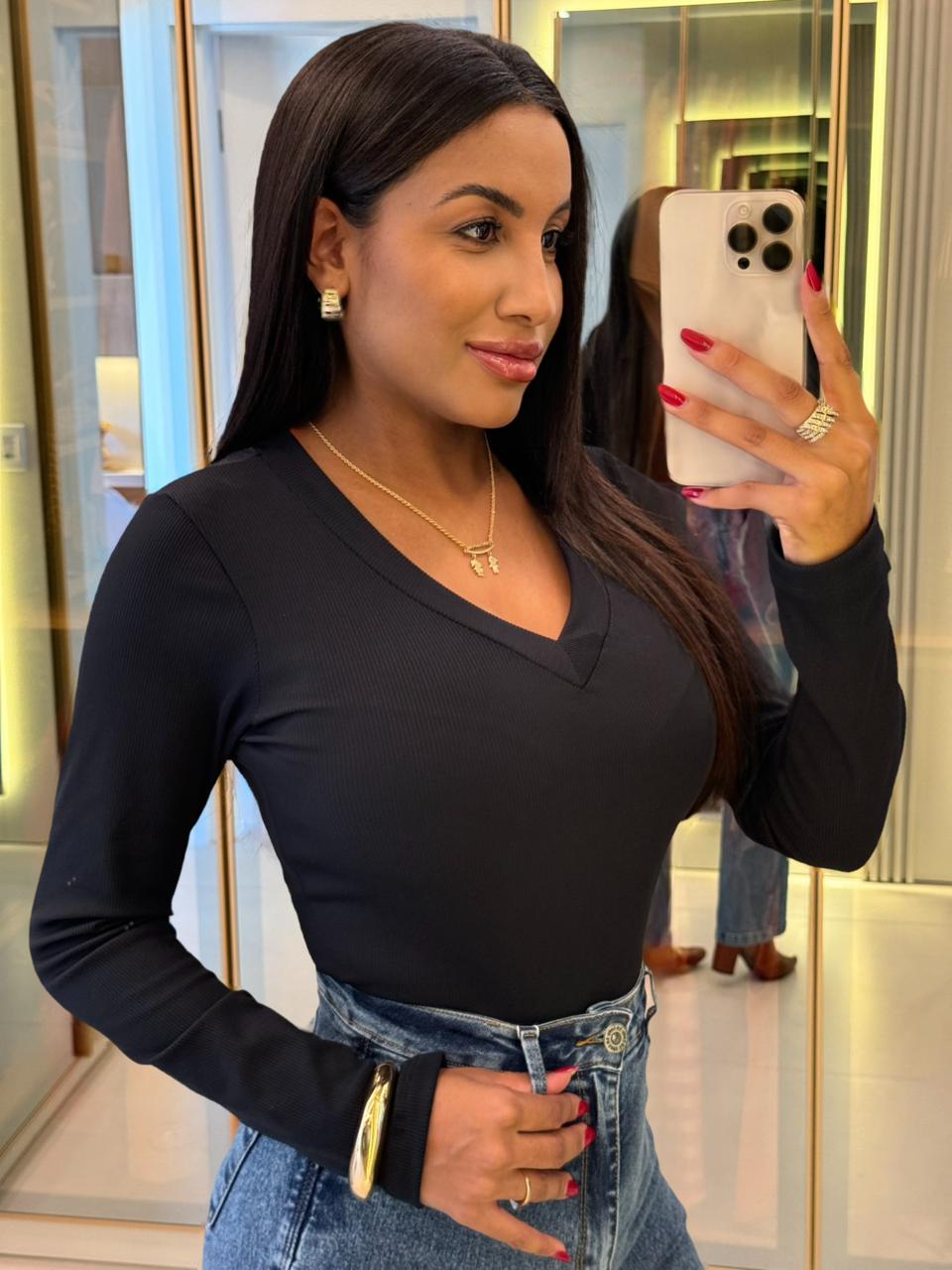 blusa tÉrmica gola v (preto)