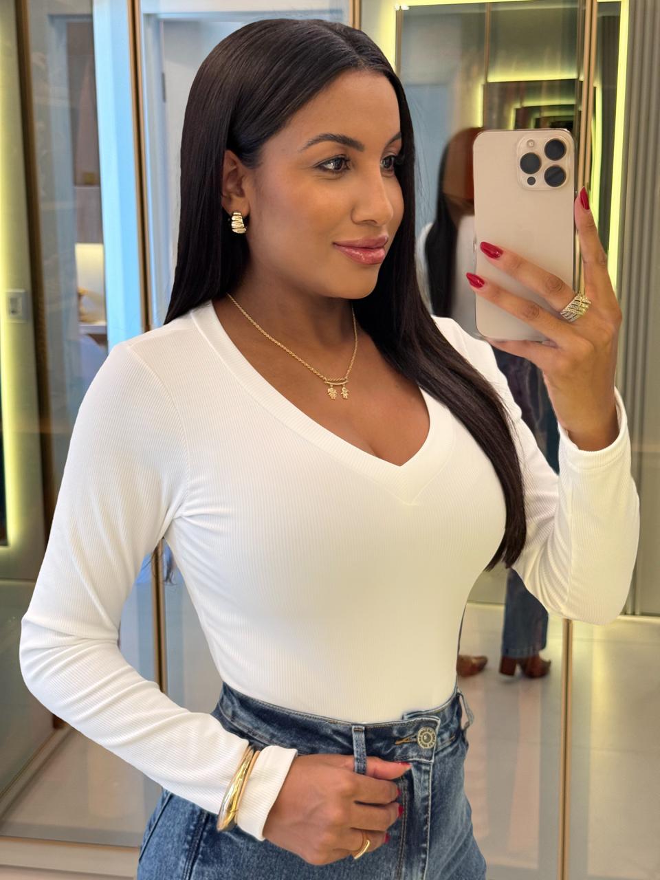 blusa tÉrmica gola v (branco)