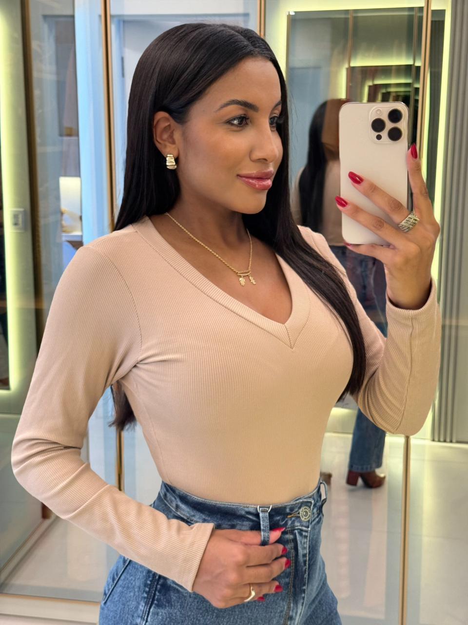 blusa tÉrmica gola v (nude)