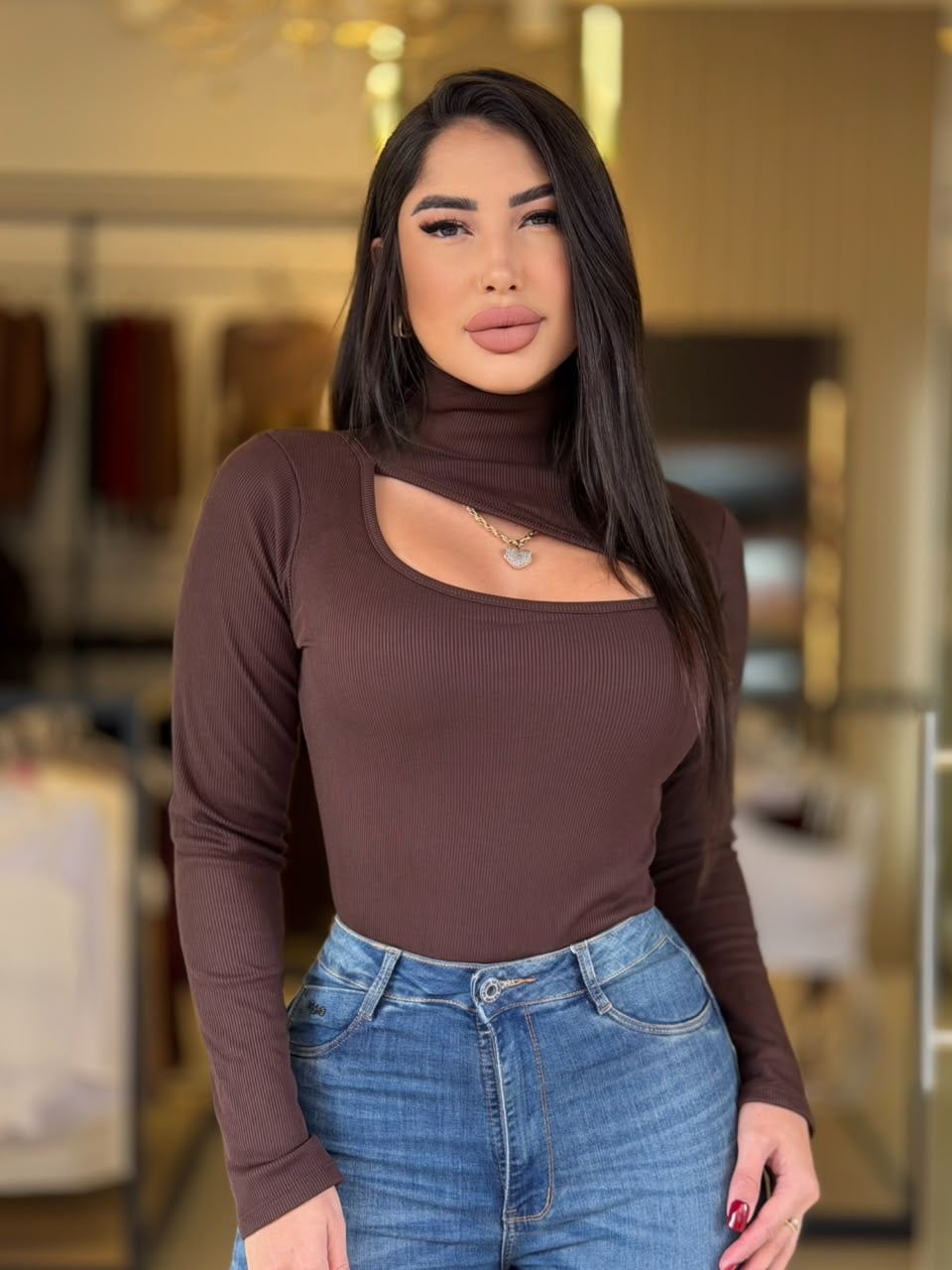 blusa tÉrmica gola (marrom)