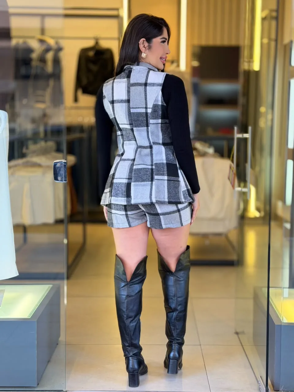 conjunto flanelado xadrez (preto)