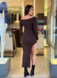 vestido mÍdi ribana (marrom)