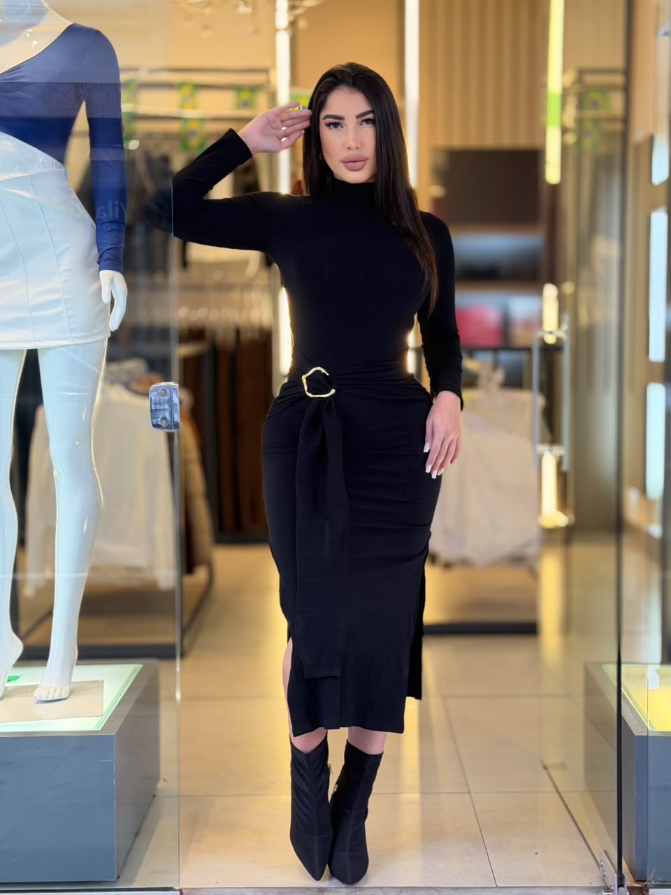 vestido canelado (preto)
