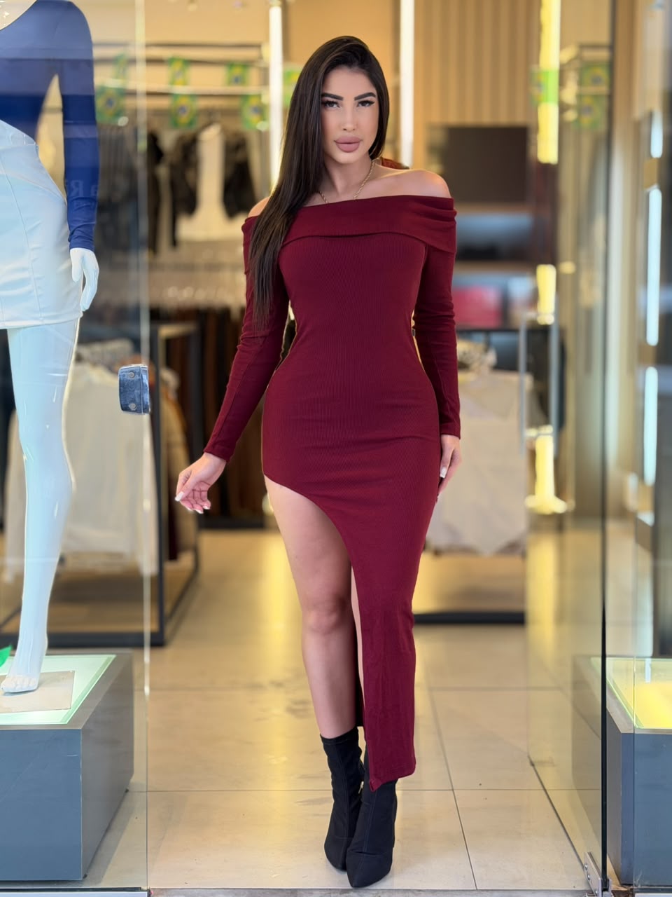 vestido mÍdi ribana (marsala)