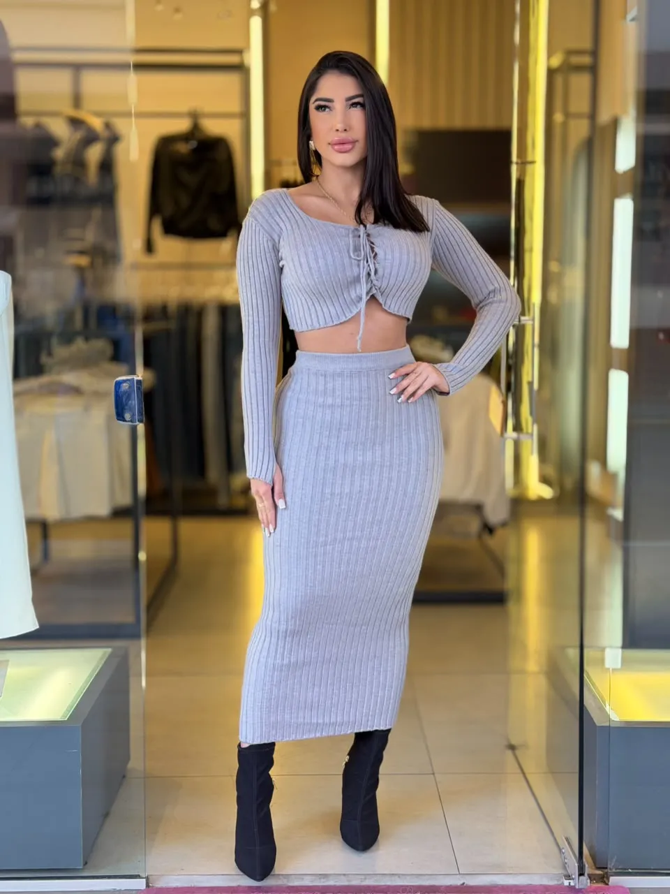 conjunto modal saia (cinza)